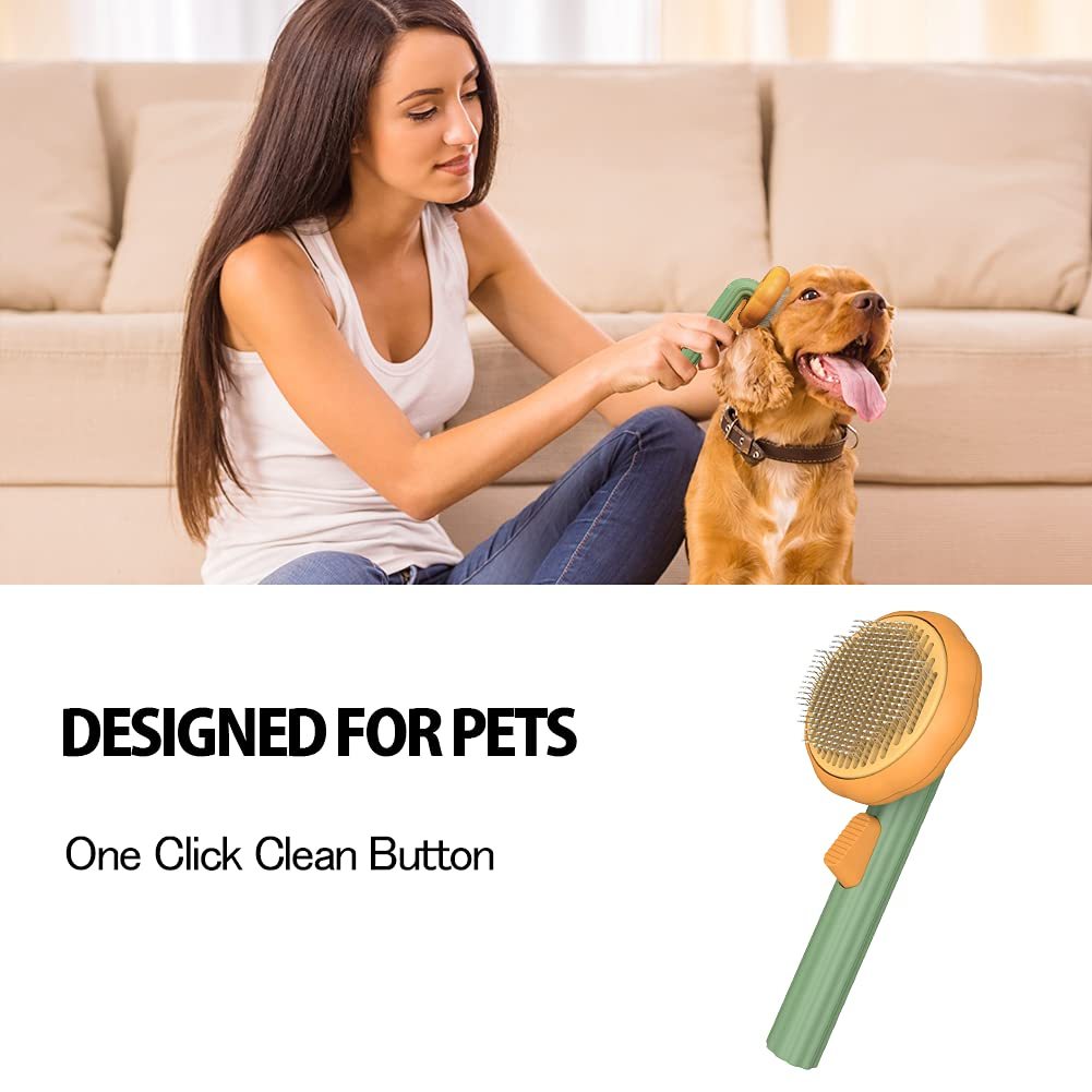 The Pumpkin Pet Grooming Brush with Pop-out Self Cleaning Technology