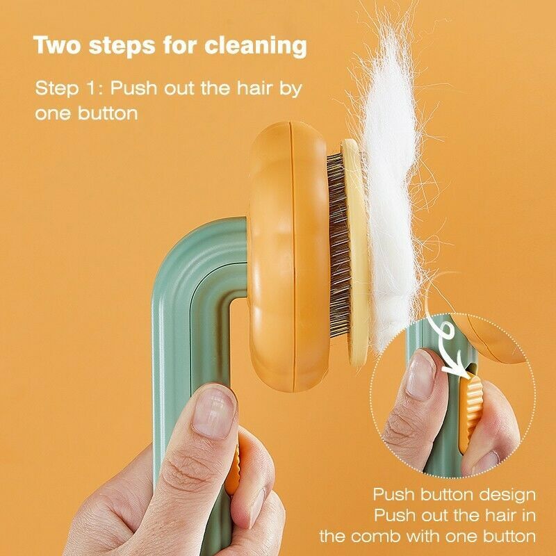 The Pumpkin Pet Grooming Brush with Pop-out Self Cleaning Technology