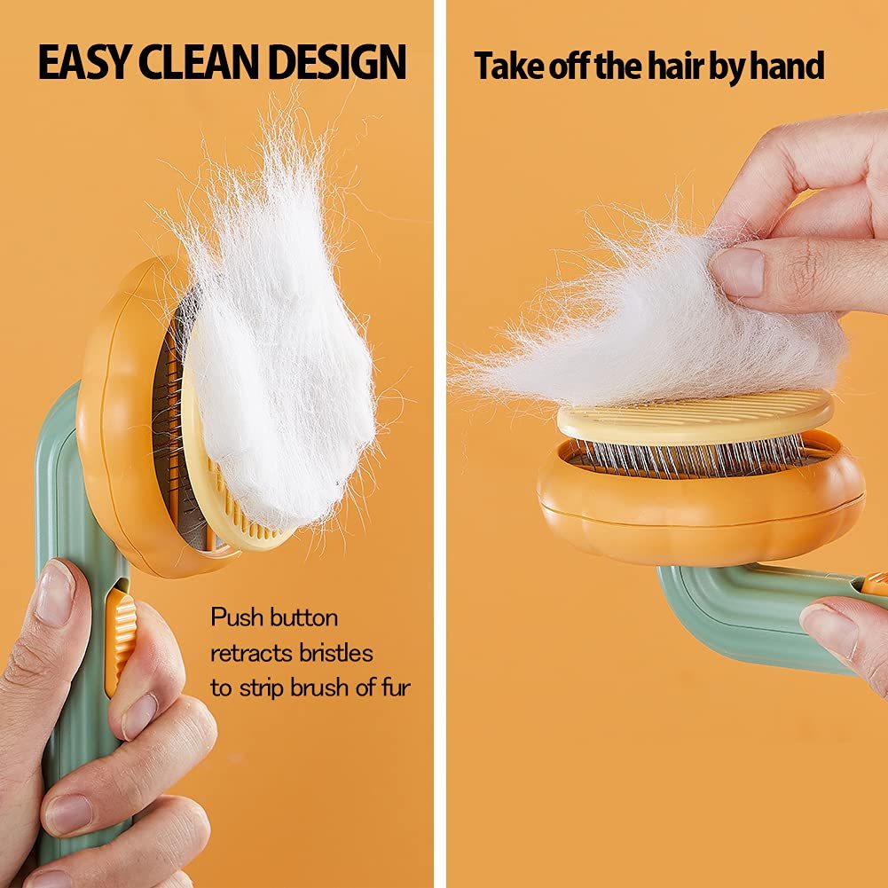 The Pumpkin Pet Grooming Brush with Pop-out Self Cleaning Technology